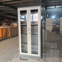 Archivador Industrial de Acero con Cerradura, Estantes Ajustables y Puerta de Vidrio, Multiusos