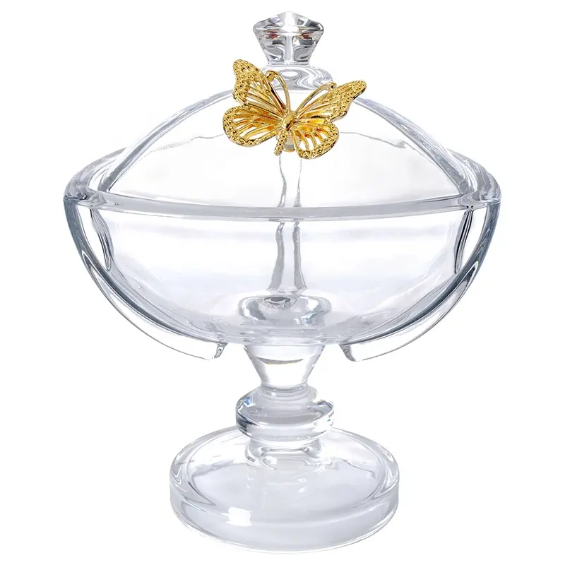 Crystal fruit bowl with golden butterfly decoration for party and wedding accesorios para el hogar