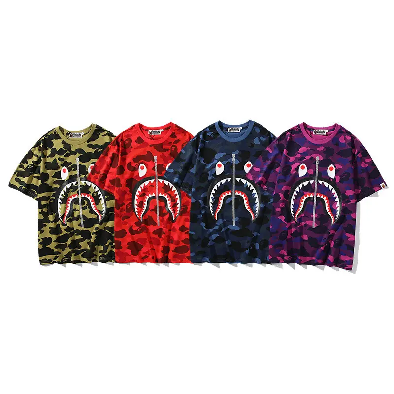 wholesale high quality cotton colorful shark mouth printed bapees camouflage tshirt clothing famous designer bapees shirt men