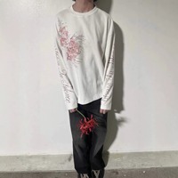 Camiseta de manga larga de punto gofrado grueso para hombre, estilo grunge urbano Y2K, con estampado floral oscuro, venta al por mayor, personalizada y de gran tamaño