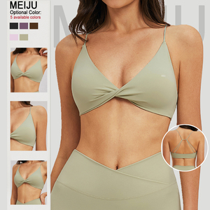 Soutien-gorge de sport brossé à col en V et fines bretelles pour femme – Idéal pour le fitness et la gym - Product Image 1
