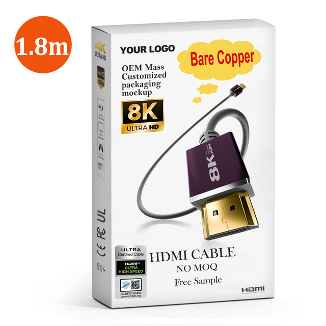 For 2.1 Cable 1.8M Ultra HD 8K 60Hz 48Gbps 24K Gold Plated for Projector & Monitor