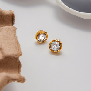<b>Stud</b> <b>Earrings</b> Gold Plated <b>Crystal</b> Round Bezel Setting Party Jewelry For Women - Product Image 3