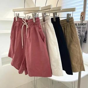 กางเกง3ส่วนเอวสูงผ้าฝ้ายแท้สำหรับผู้หญิงกางเกงกีฬาขากว้างแบบลำลองสำหรับฤดูร้อน - Product Image 1