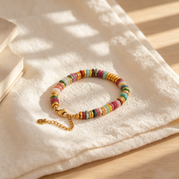 Bracelet en perles de style ethnique, pierres naturelles colorées, plaqué or 18 carats, bracelet en perles en acier inoxydable fait à la main pour femmes