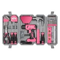 Ensemble de tournevis électrique rechargeable Hi-Spec 8V, étui rigide, acier au chrome-vanadium, léger, usage domestique, perceuse pistolet rose