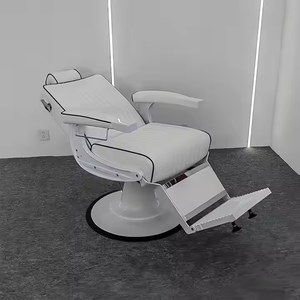 Silla de Barbero Hidráulica de Cuero Sintético Blanco Resistente para Peluquería - Product Image 6