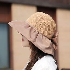 Sombrero de Sol de Ala Ancha con Lazo para Mujer, Plegable, Protección UV, Transpirable, de Paja Natural, Estilo Femenino para el Día a Día - Product Image 3