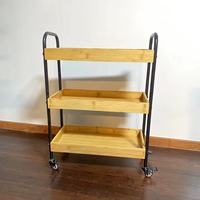 Carrito de bambú extraíble para cocina, con ruedas y asas