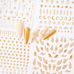 Autocollants 3D pour ongles Ailes d'Ange Or et Argent, autocollants DIY en papier pour manucure avec motifs Cœur, Amour, Soleil, Lune, Étoile - Product Image 1