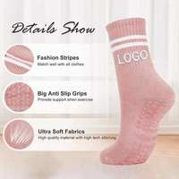Chaussettes de Pilates personnalisées en coton jacquard avec grip, rayures, broderie, antidérapantes, mignonnes, pour la danse et le yoga
