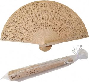 Ventilador de mano de madera personalizado de bambú y sándalo, tallado a medida, recuerdos para invitados de boda, venta al por mayor, gran éxito de ventas - Product Image 1