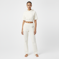 Ensemble 2 pièces pour femme : Sweat à capuche court à manches courtes et pantalon de survêtement en molleton crème, coupe droite, vente en gros