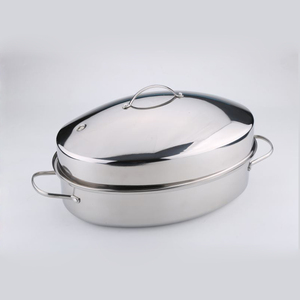 Sartén ovalada de metal de acero inoxidable con tapa y estante - Product Image 4