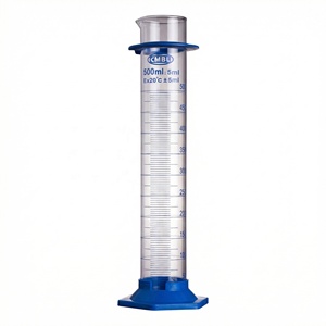 Cilindro Graduado de Vidrio Borosilicato de 50-500 ml con Base Hexagonal Azul, Protector de Boquilla y Borde, Material de Vidrio para Medición en Laboratorio - Product Image 1