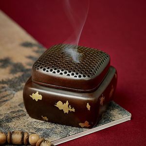 Quemador de incienso de cobre puro hecho a mano, bronce dorado, pequeño y cuadrado con orificios para ceremonia del té en interiores, uso budista, origen Dehua - Product Image 2