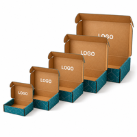 Boîte d'expédition en carton ondulé kraft avec logo personnalisé, écologique, bleu turquoise, géométrique, emballage cadeau pour les entreprises de commerce électronique