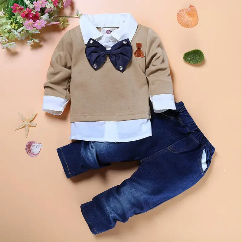 8230233 Kinder bekleidung Sets 2 Stück Fliege Top und Jeans Hose Little Boys Herbst Jeans Set