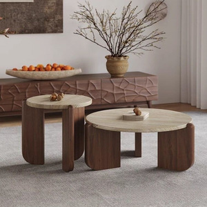 Tavolino da Caffè Rotondo in <span class=keywords><strong>Legno</strong></span> Massello, Tavolino in <span class=keywords><strong>Legno</strong></span> per Soggiorno, Tavolino Nero, Tavolino in Marmo - Product Image 1