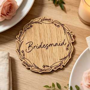 Sous-verre en bois gravé au laser, nom personnalisé, cadeau durable pour mariage, fête prénuptiale, Saint-Valentin - Product Image 2