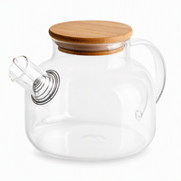 Bouilloire en verre borosilicate 1000 ml 1700 ml 1,5 L, carafe à eau en verre avec couvercle en bambou et acier inoxydable, théière en verre classique