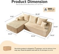 Canapé d'angle en velours côtelé en forme de L, sans structure, avec fauteuil inclinable, garni d'éponge, pour petits espaces domestiques, à faible coût d'expédition