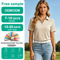 Chemise polo à col en v pour filles, à carreaux, à manches courtes, décontractée, pour le golf, le quotidien, les activités sportives