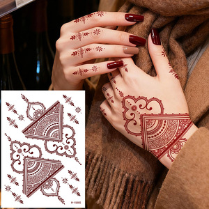 Autocollant de tatouage temporaire motif henné indien, film PET imperméable, taille unique pour le dos de la main, festival, fête - Product Image 3