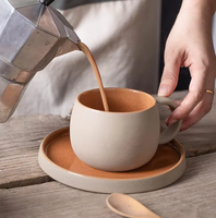 Tasse à café latte classique en porcelaine mate faite à la main, écologique, 250 ml (10 oz), avec soucoupe