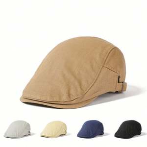 Japanese Vintage Gatsby Hat <b>Men</b> Women Literary Monochrome <b>Flat</b> Top Ivy <b>Cap</b> Man Golf Uniform Beret Hat - Product Image 2