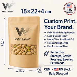 Muestra gratuita en stock en EE. UU. Bolsa pequeña de papel kraft con ventana y cierre hermético de 15*22*4cm (6*8.7*1.6in) para envasado de té, café, frutos secos y alimentos. - Product Image 4