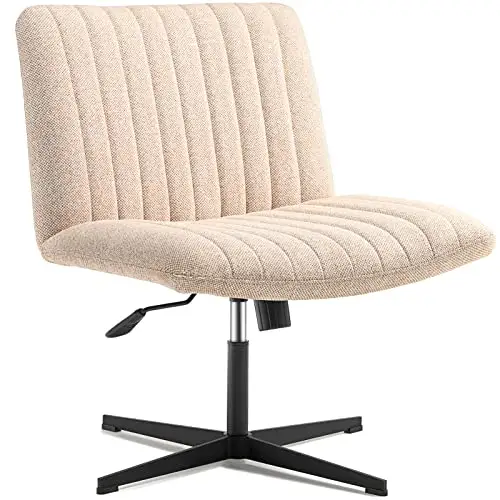 Chaise de bureau à jambes croisées sans roues sans bras large chaise de bureau à domicile moderne chaise de vanité en tissu en cuir réglable pivotant