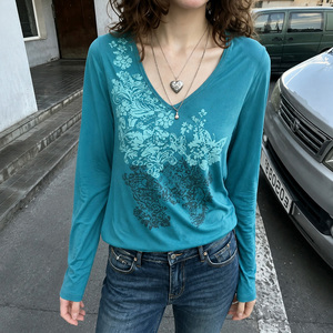 Haut en tricot à imprimé rétro, t-shirt à manches longues pour femme, haut imprimé décontracté vintage, style streetwear Y2K - Product Image 2