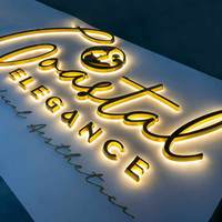 Enseignes lumineuses personnalisées à lettres en relief 3D en métal avec halo LED, logo personnalisé, signalétique murale commerciale