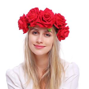 <span class=keywords><strong>Couronne</strong></span> de fleurs de rose la plus récente, serre-tête floral en velours pour femmes et filles, <span class=keywords><strong>couronne</strong></span> de <span class=keywords><strong>cheveux</strong></span> artificielle en roses rouges avec bandeau - Product Image 4