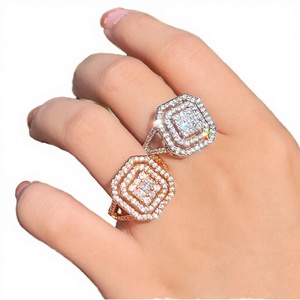 Bling Baguette Cubic Zircon Stone Inlaid Copper 18K Gold Plated <b>Adjustable</b> Big Square Bridal Wedding <b>Ring</b> Women Jewelry Gift - Product Image 3