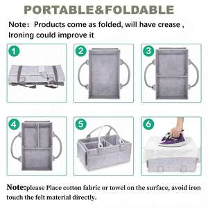 Organizador de Pañales para Bebé, Portátil, de Fieltro, con Compartimentos, Grande, Gris - Product Image 5