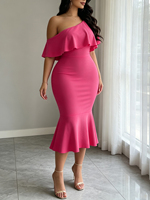 Robe mi-longue sans bretelles à volants pour femmes, taille plus, style décontracté