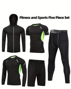 Grenzüberschreitender Europäisch-Amerikanischer Größenanzug Herren Fünfteiliges Lauf-Set Schnelltrocknende Kleidung Training Heim-Fitness Outdoor Sommer <span class=keywords><strong>2</strong></span> 1 - Product Image 3