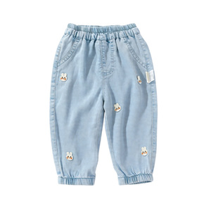 TongXingYuan Girls' Summer Pants Sky Blue Cotton Casual Cropped Pants With Rabbit Patches For Children - Product Image 5