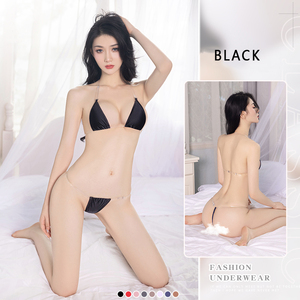 Conjunto Sexy de Ropa Interior para Mujer con Tira de Plástico Transparente Micro Bikini Sostén y Tanga de Satén Sedoso 6432 - Product Image 6