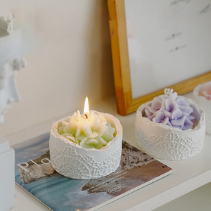 Lọ gốm thêu tay hình quả cầu để đựng nến thơm hình hoa - Product Image 3