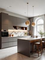 Armoires sur mesure en contreplaqué haut de gamme : bois mélaminé, bois, design moderne de cuisine de villa