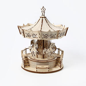 Carrousel en bois pour enfants, boîte à musique <span class=keywords><strong>3D</strong></span>, jouet de <span class=keywords><strong>puzzle</strong></span>, modèle de bricolage pour bureau, moins de 50 pièces, multifonctionnel - Product Image 6