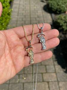 Collar con Colgante de la Santa Muerte, Estilo Hip Hop, para Hombre y Mujer, Chapado en Oro de 14k, Acabado <span class=keywords><strong>Azrael</strong></span>, Joyería de Moda - Product Image 6