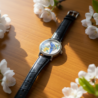 Montre de luxe, cadran argenté, montre mécanique en émail avec motif de fleurs et d'oiseaux chinois pour femmes et hommes, bracelet en cuir, fermoir de montre personnalisable