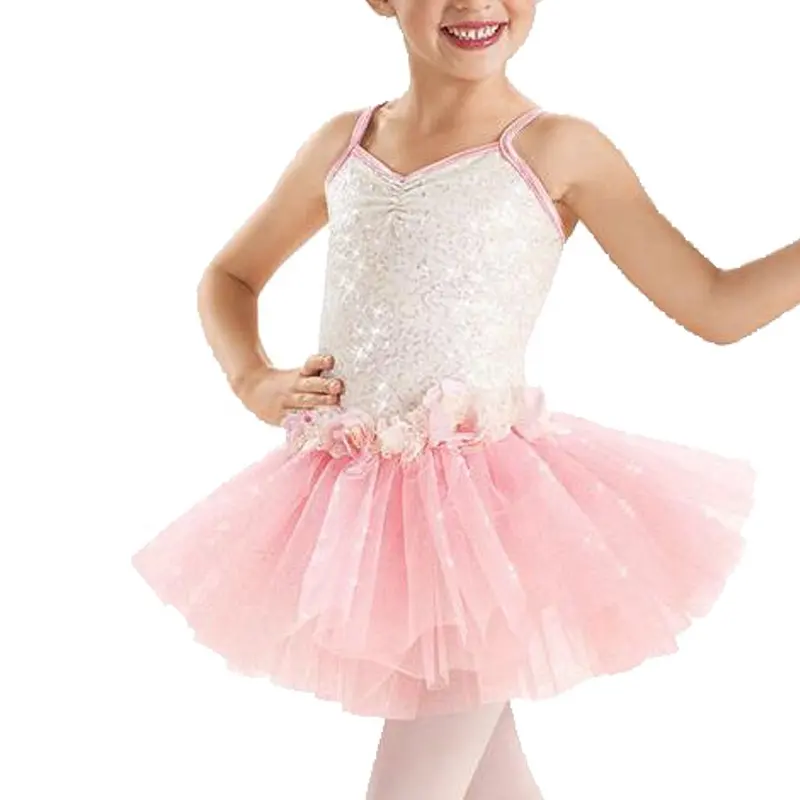 MiDee Kids Dance Costume Pink Ballet Tutu Flower Dress for Girl