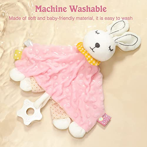 Doudou de sécurité pour bébé avec anneau de dentition, couverture de confort en peluche douce Minky, jouet sensoriel pour nouveau-né, cadeau pour nourrisson, motif animal - Product Image 4