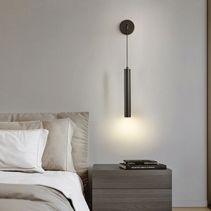 Modern Minimalist Led <b>Wall</b> Lamp Black Copper Material Bedroom Bedside <b>Light</b> <b>Switch</b> Control E27 Base - Product Image 3