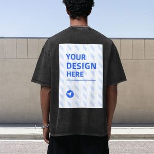 Camiseta de manga corta de algodón con cuello de 230G para hombre, logotipo con estampado en la espalda personalizable, tela de sudor de algodón 100%, tela tejida de 240g, diseño en blanco - Product Image 1